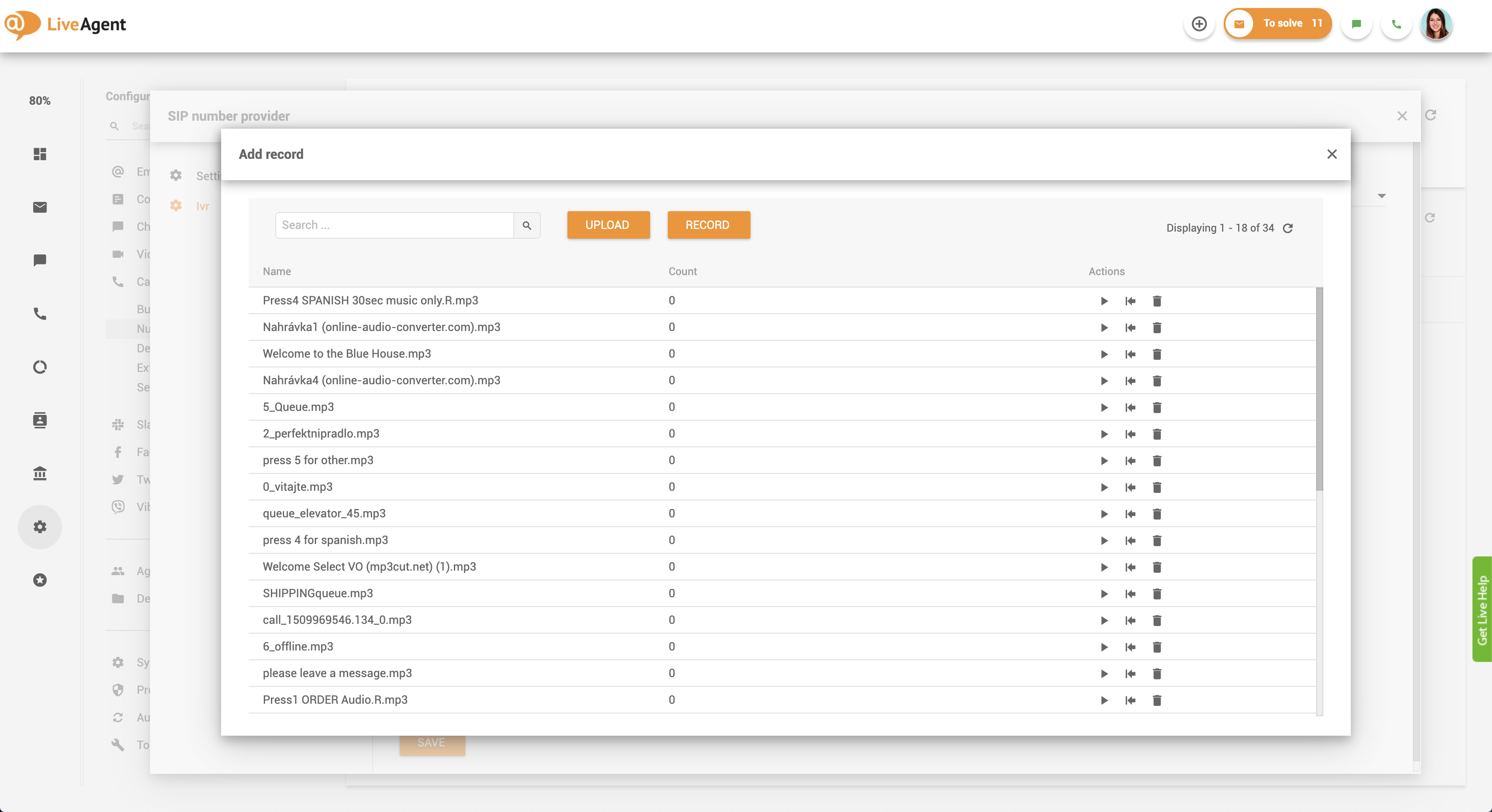 Atzvanīšanas iestatīšana - IVR ziņojumi LiveAgent