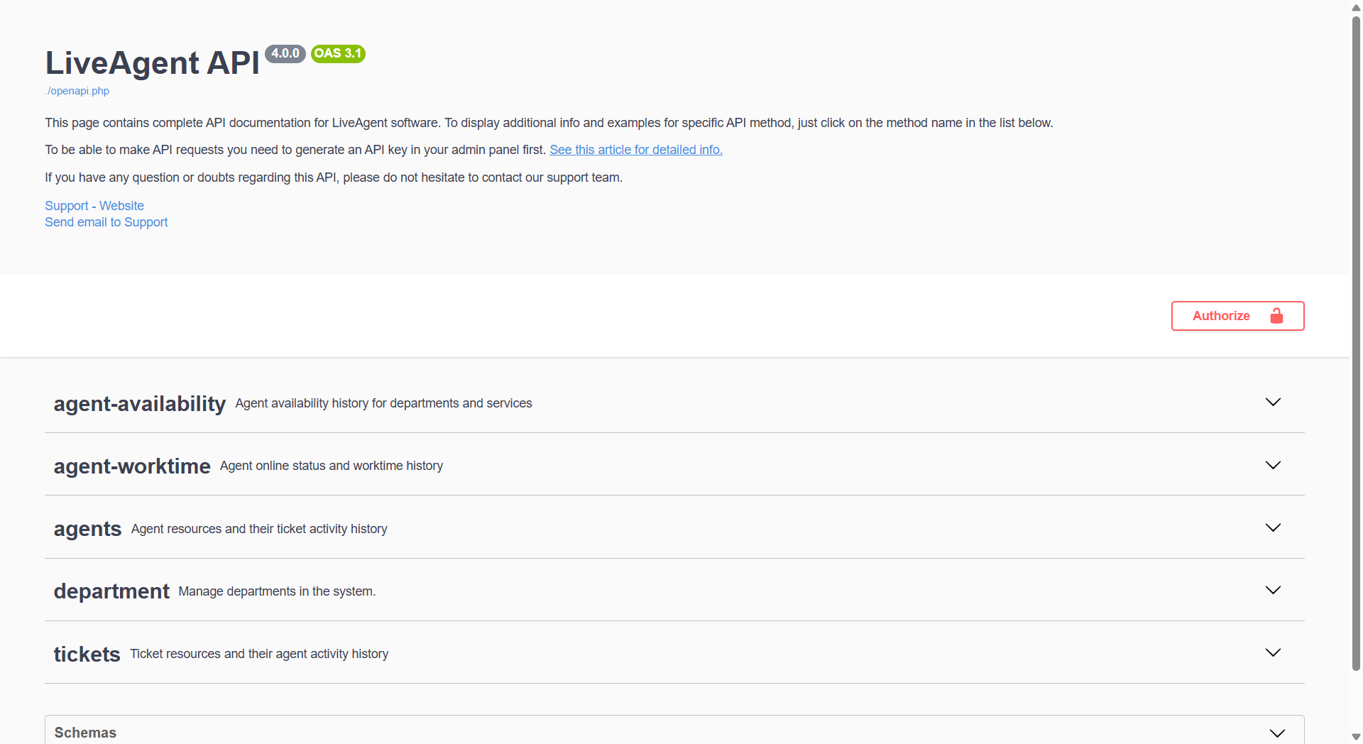 LiveAgent API v4 dokumentācijas pārskats ar pieejamajiem galapunktiem