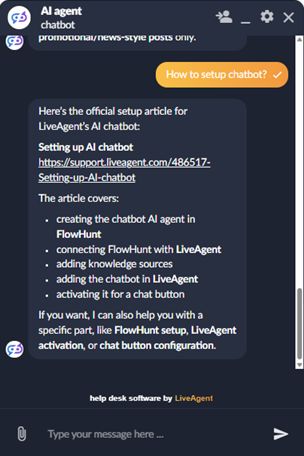 LiveAgent AI aģents tērzēšana ar markdown atbalstu