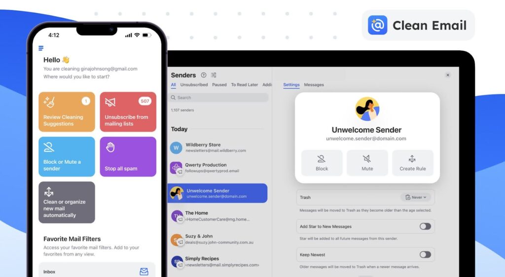 Clean Email sākumlapa