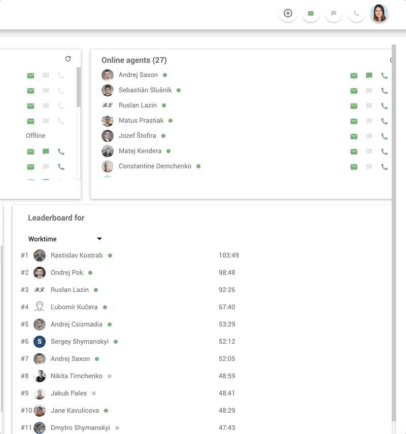 Iekšējās darba vietas tērzēšanas funkcija LiveAgent - piemērs