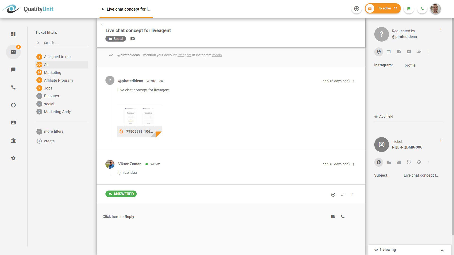Instagram komentāra skats