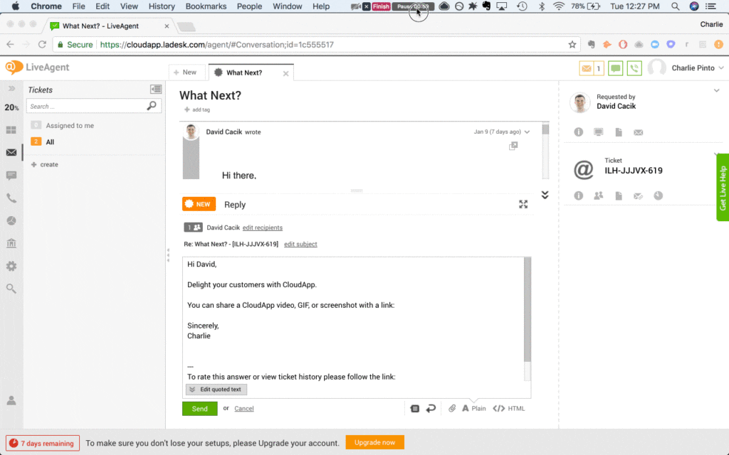CloudApp vilkšanas un nomešanas integrācija