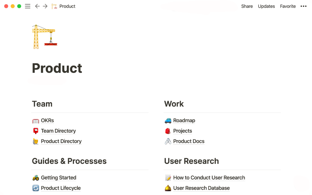 Zināšanu bāzes ilustrācija, kas izveidota, izmantojot Notion