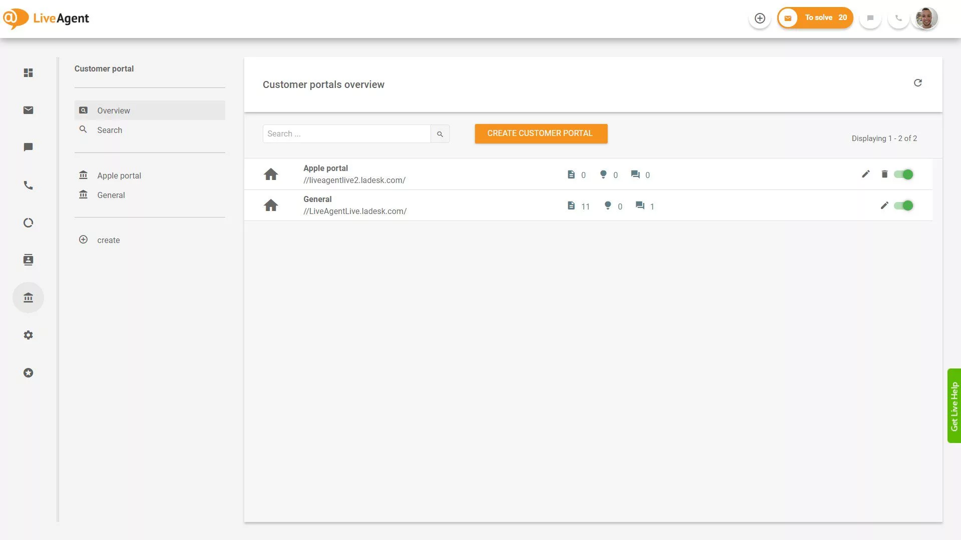LiveAgent biļešu pārskats programmas iekšienē