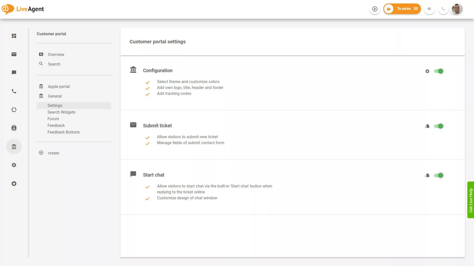 LiveAgent biļešu pārskats programmas iekšienē