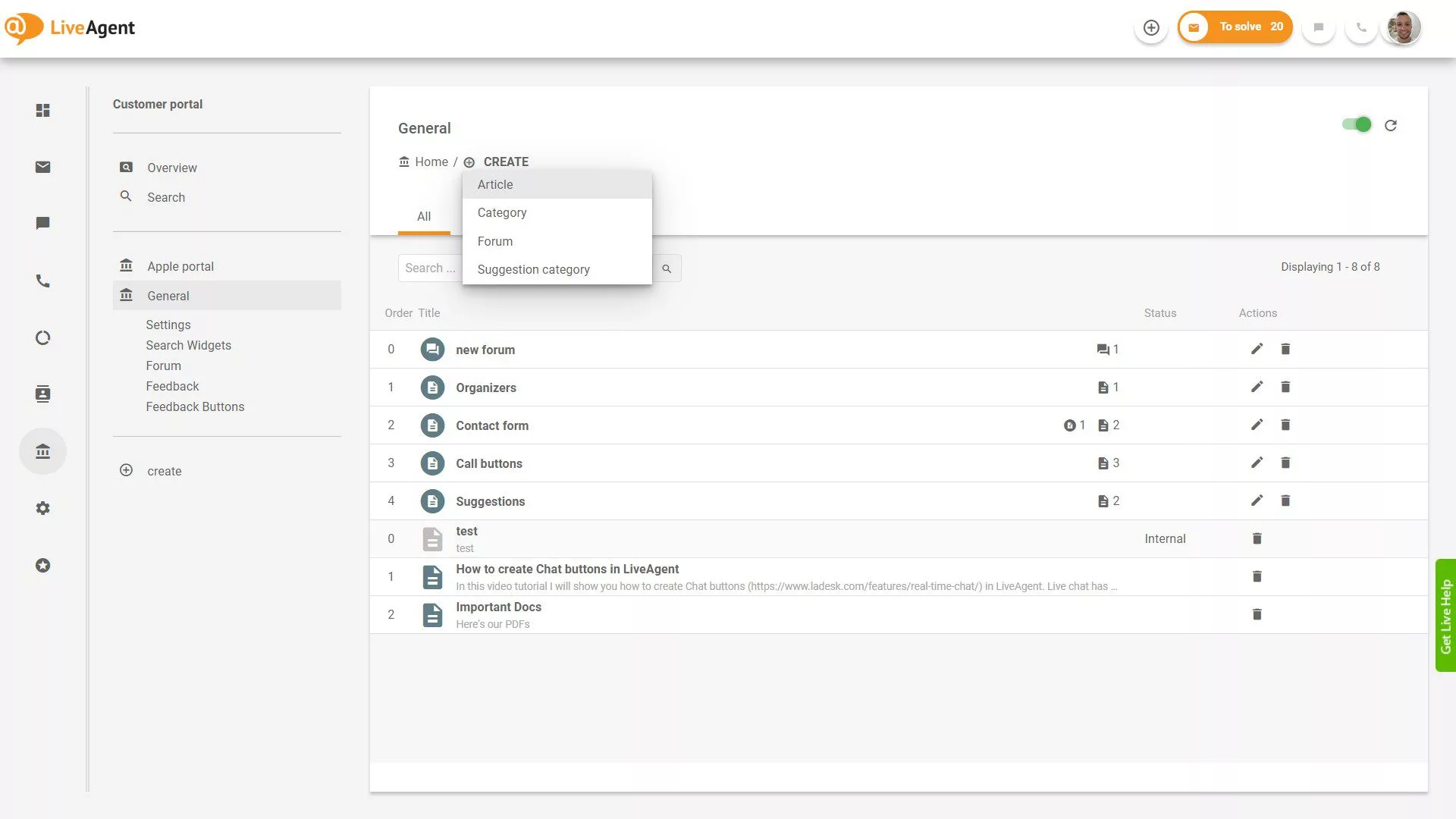 LiveAgent biļešu pārskats programmas iekšienē