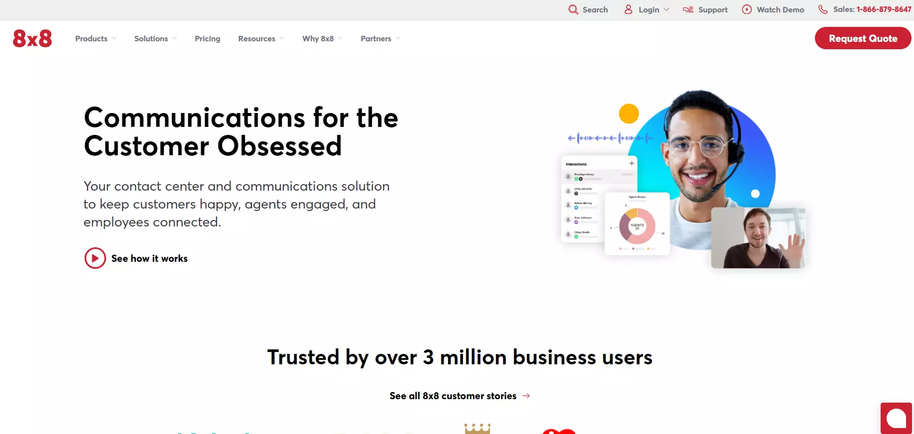8x8 Contact Center programmatūras sākumlapa