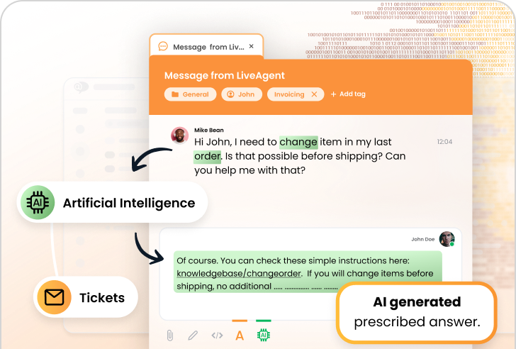 LiveAgent AI atbilžu veidotāja funkcija