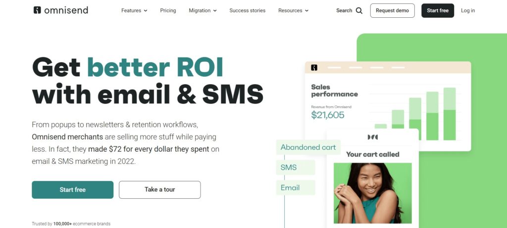 Omnisend sākumlapa, e-komercijas e-pasta mārketinga platforma