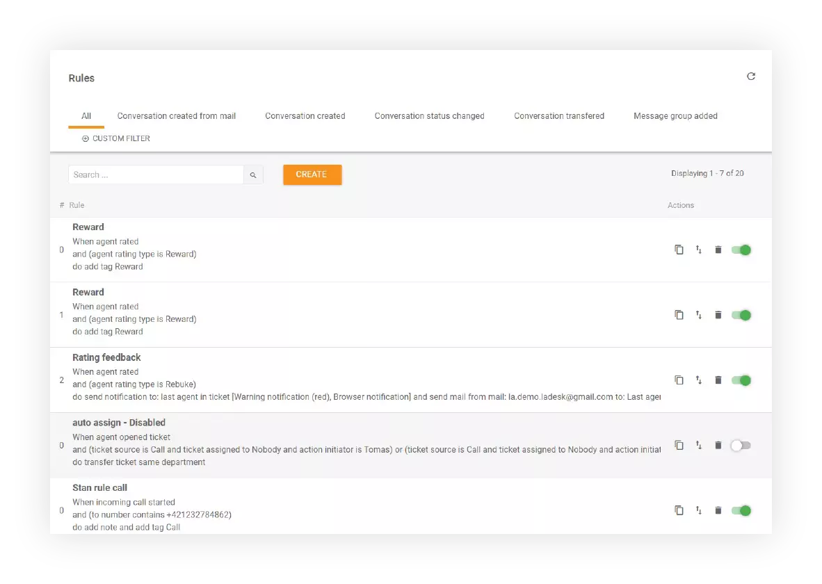 Noteikumu funkcija LiveAgent