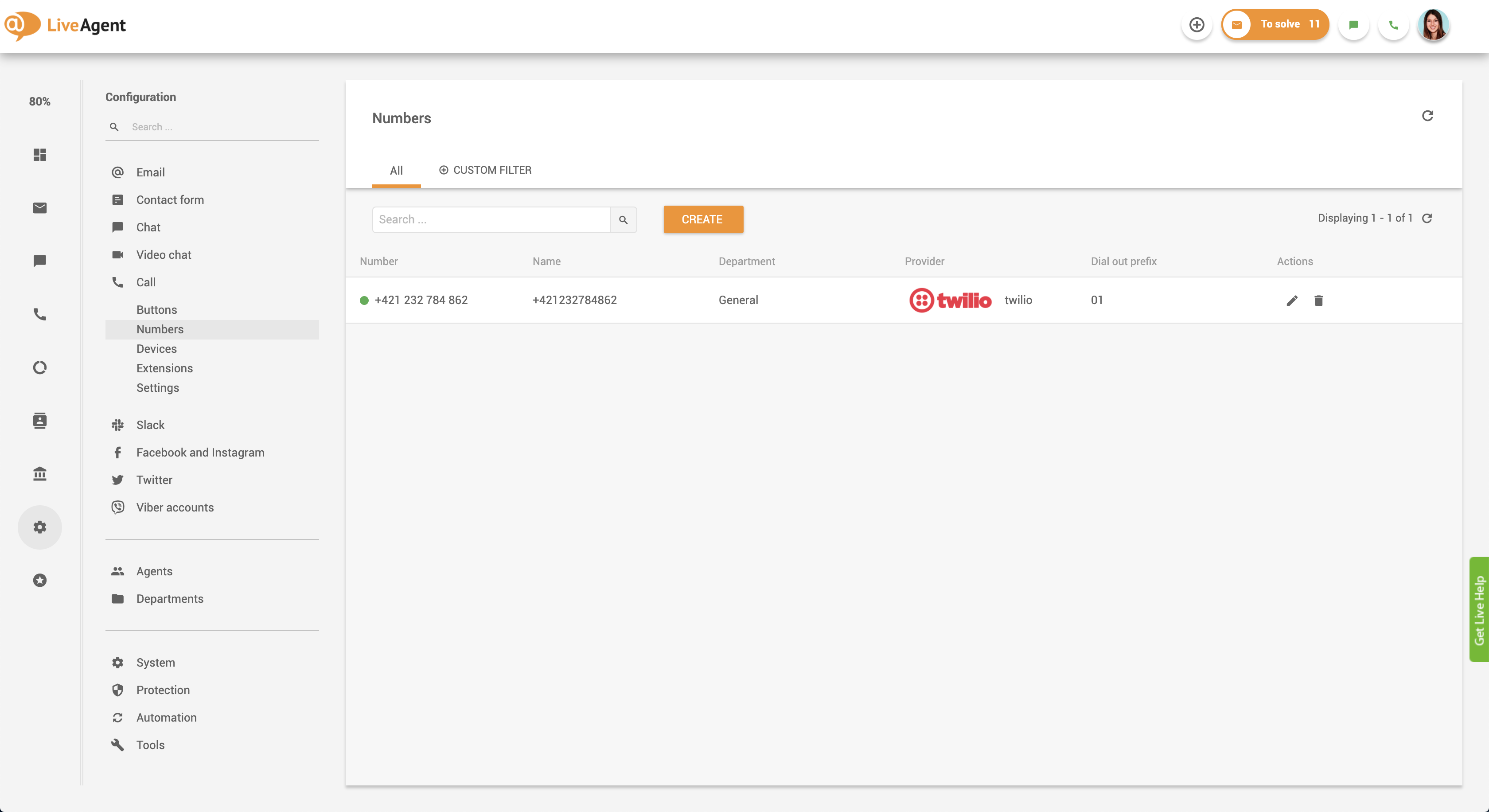 Atzvanīšanas iestatīšana LiveAgent - savienot tālruņa numuru