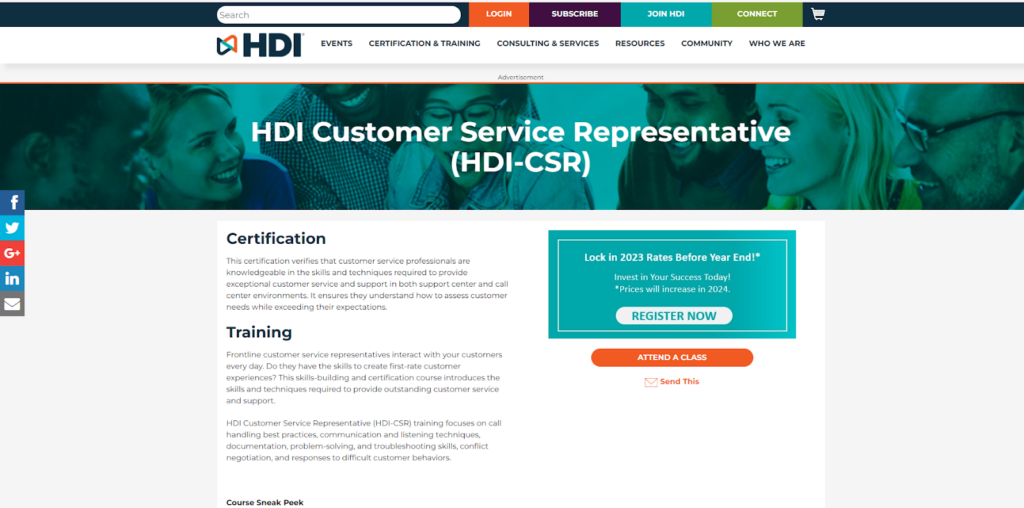 HDI Customer Service Representative kurss