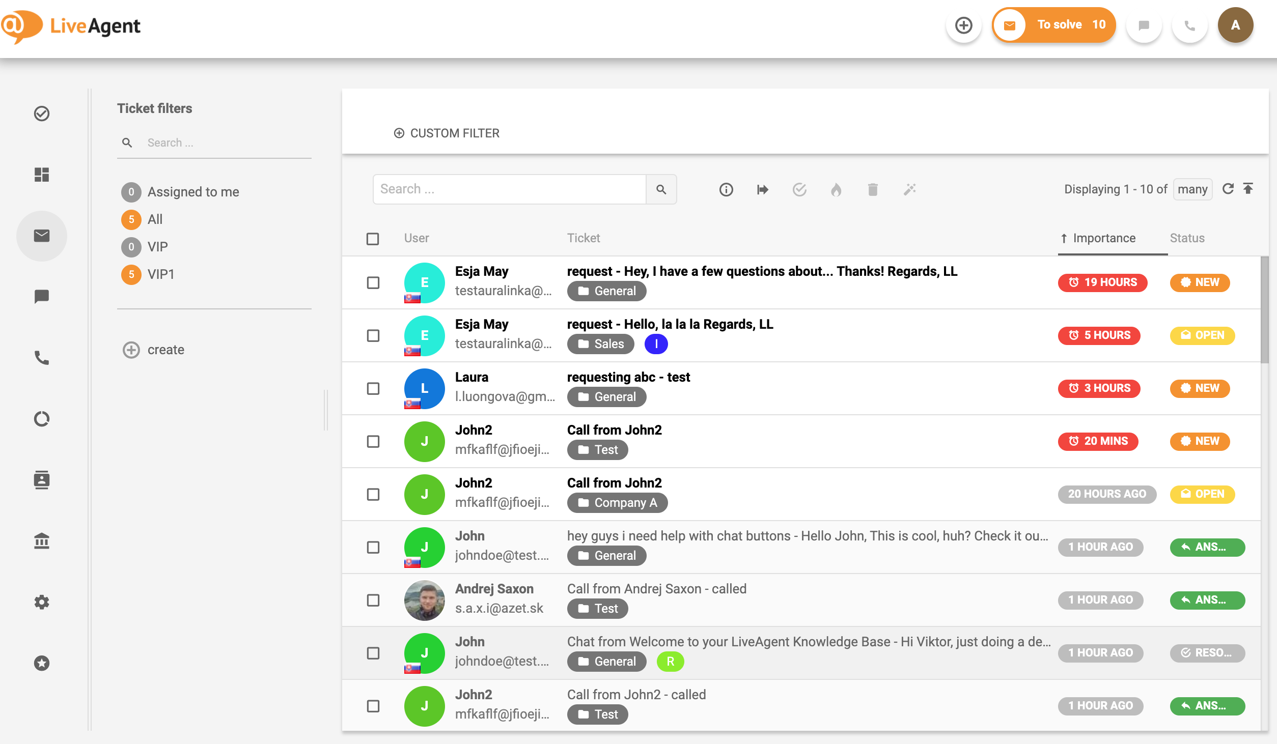 LiveAgent – Biļešu statusi (piemēri)