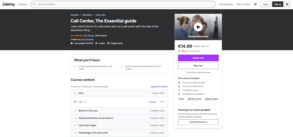 Udemy kursa piemērs zvanu centra pārstāvjiem