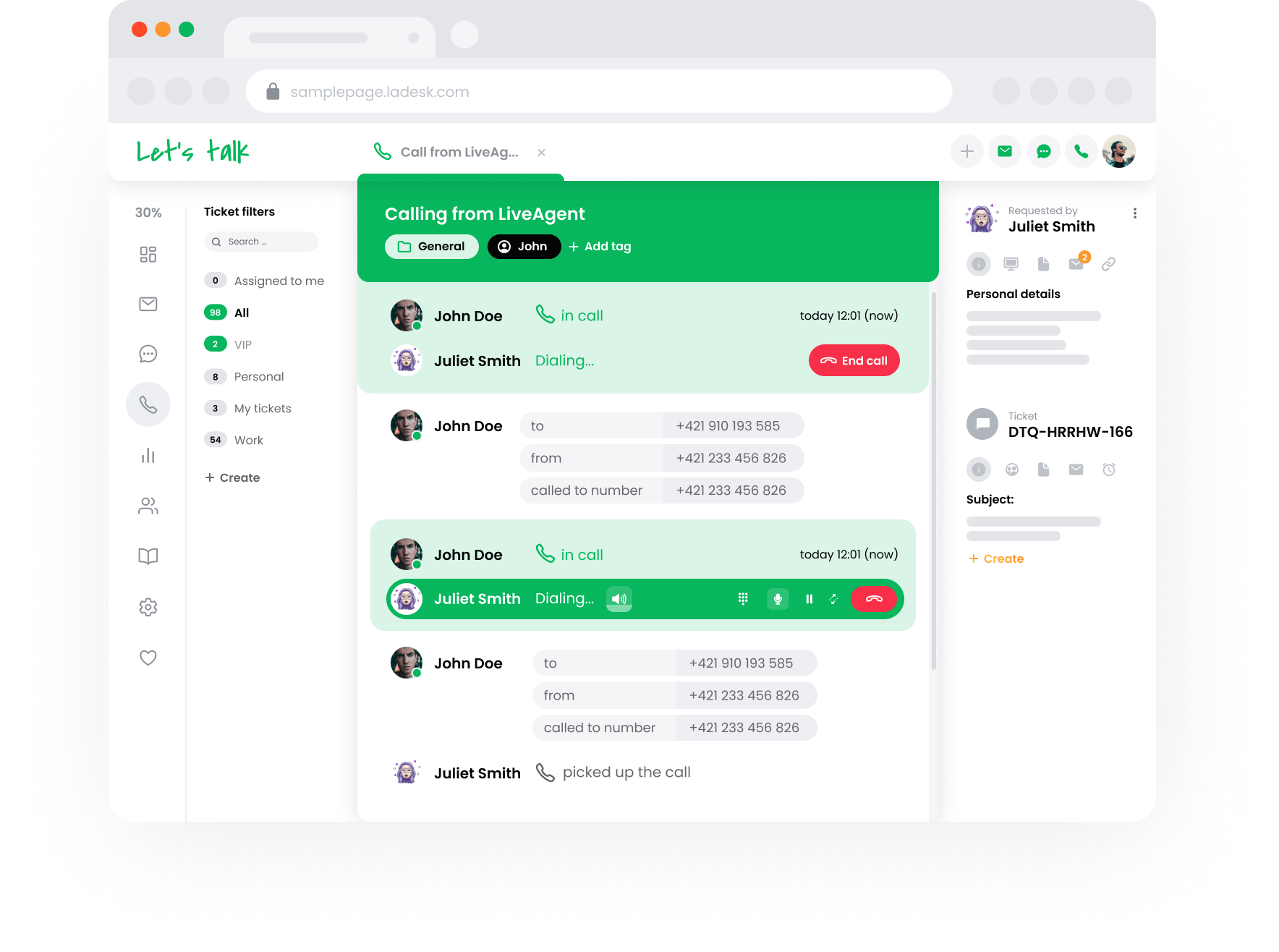 Izejošais zvanu centrs LiveAgent