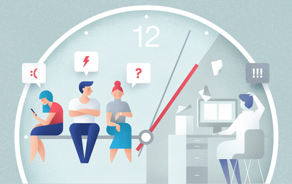 Klientu ilustrācija, kas gaida klientu atbalstu