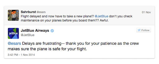 JetBlue atbilde neapmierinātam klientam tvītā Twitter