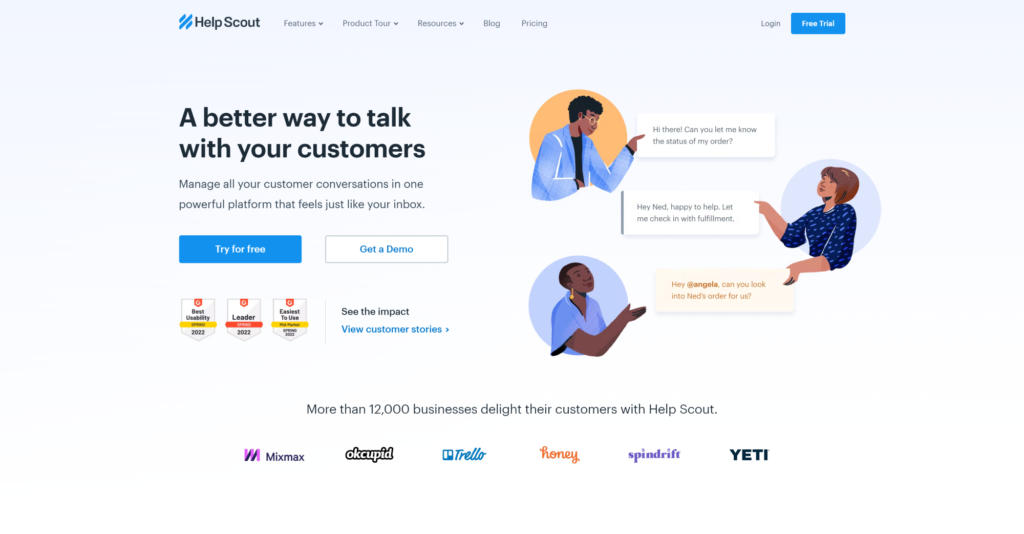 Help Scout palīdzības biroja programmatūras sākumlapa