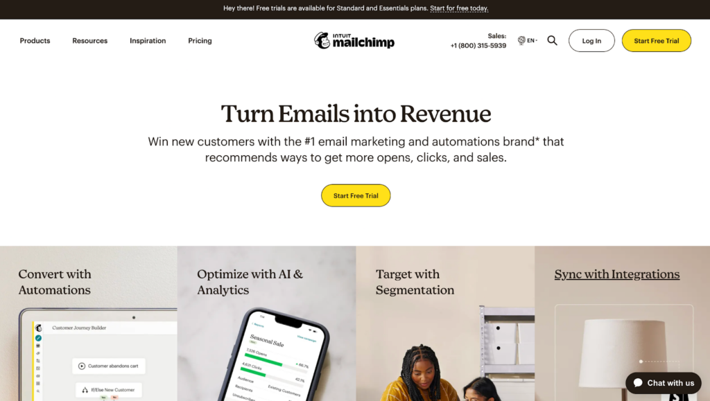 MailChimp sākumlapa