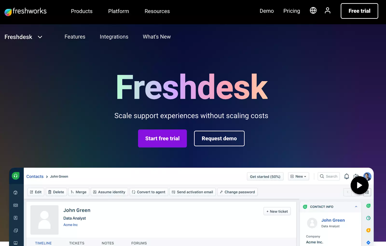 Freshdesk programmatūras rīka sākumlapa