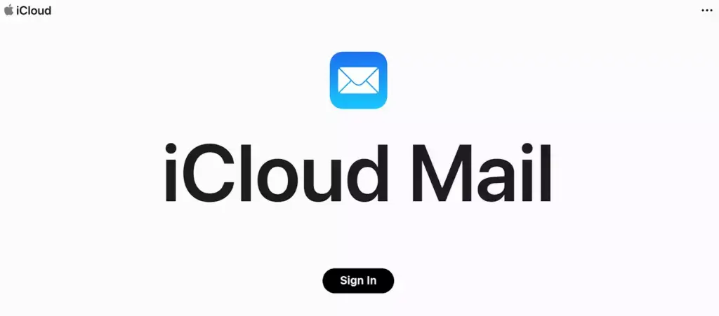 iCloud Mail sākumlapa