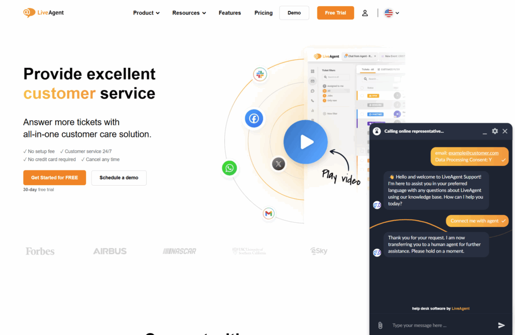 LiveAgent AI Chatbot saruna ar botu LiveAgent tīmekļa vietnē