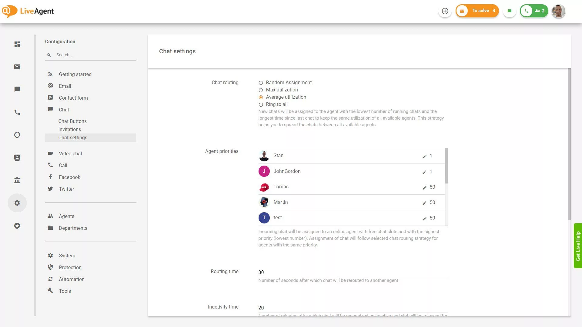 LiveAgent tērzēšanas iestatījumi
