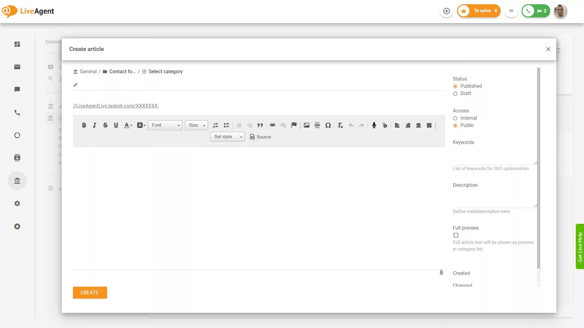 LiveAgent Zināšanu bāzes raksta izveide