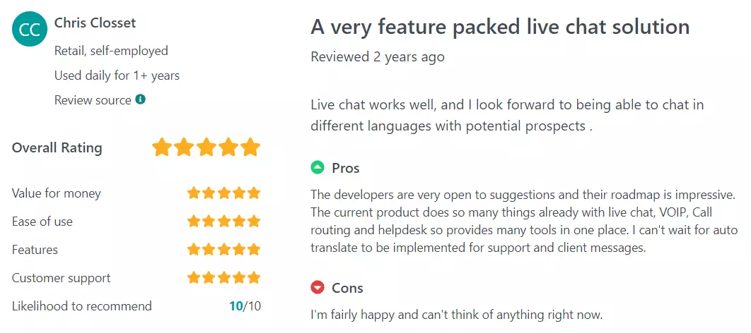 GetApp LiveChat atsauksme