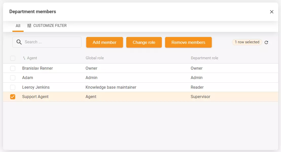 Departamenta iestatījumu ekrānuzņēmums ar vairākām konfigurācijas opcijām