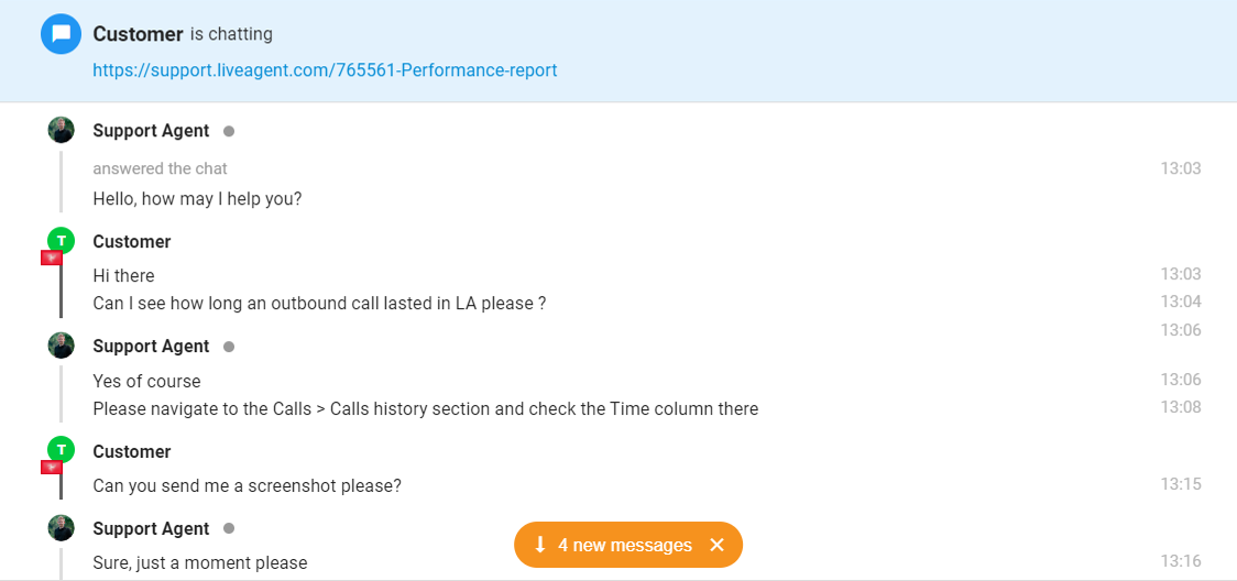Čata ekrānuzņēmums ar nelasītu ziņojumu paziņojumu