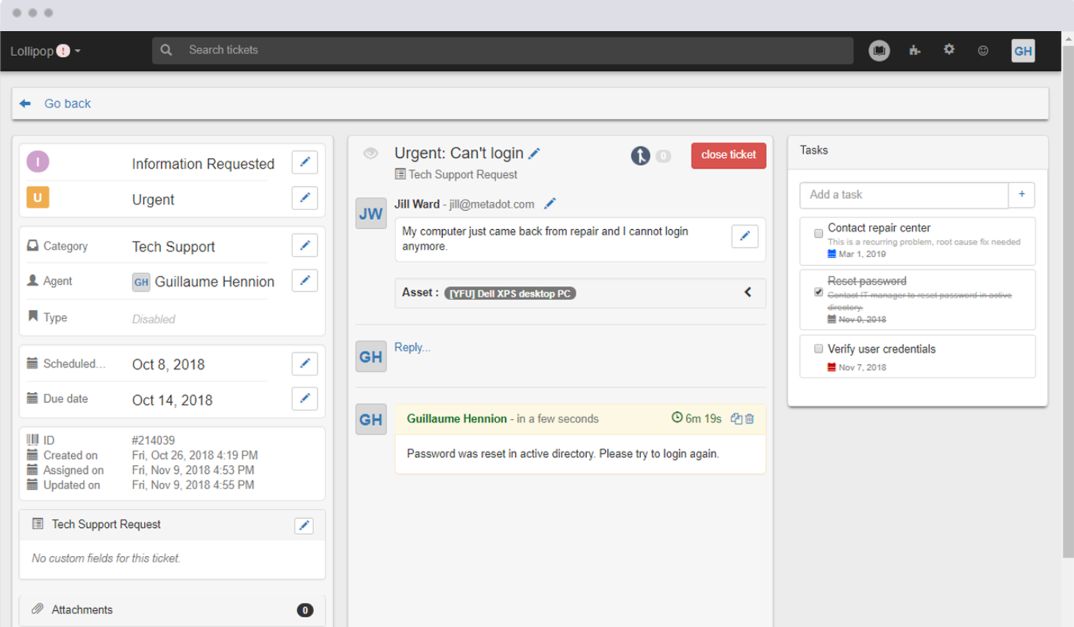 Mojo IT Helpdesk biļešu uzdevumi