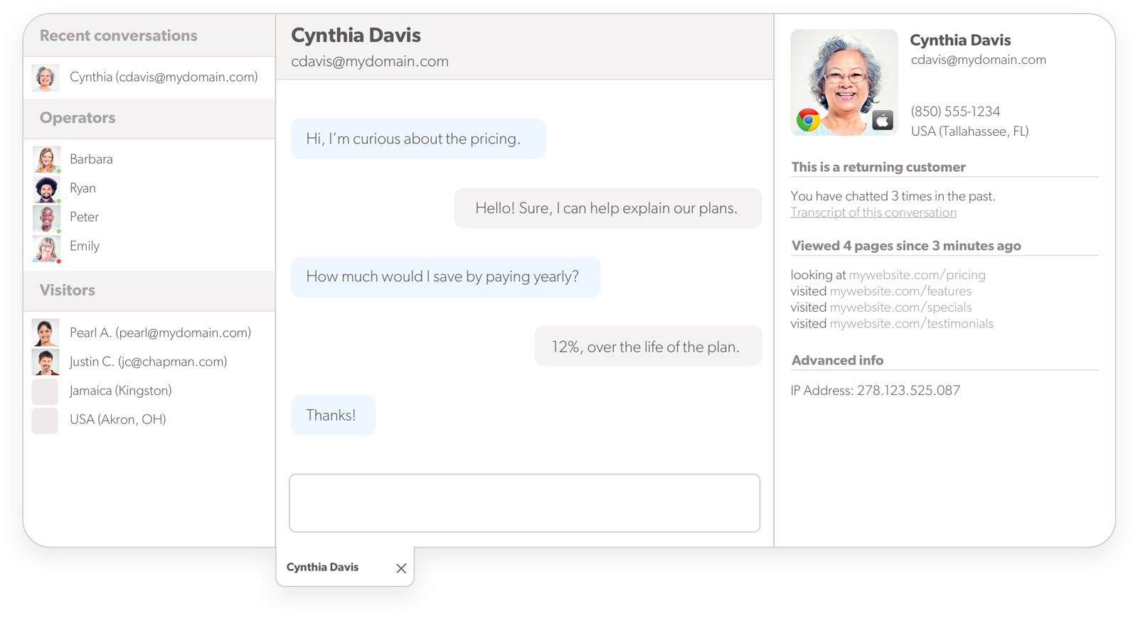 Aģenta skats uz notiekošo tiešo tērzēšanu Olark tiešā tērzēšana programmatūra