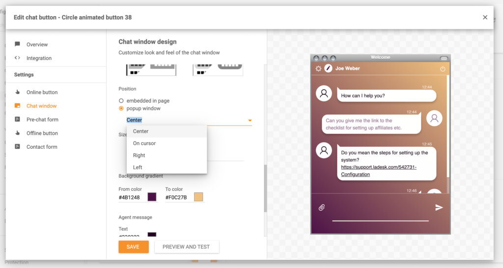 Uznirstošā loga funkcija LiveAgent