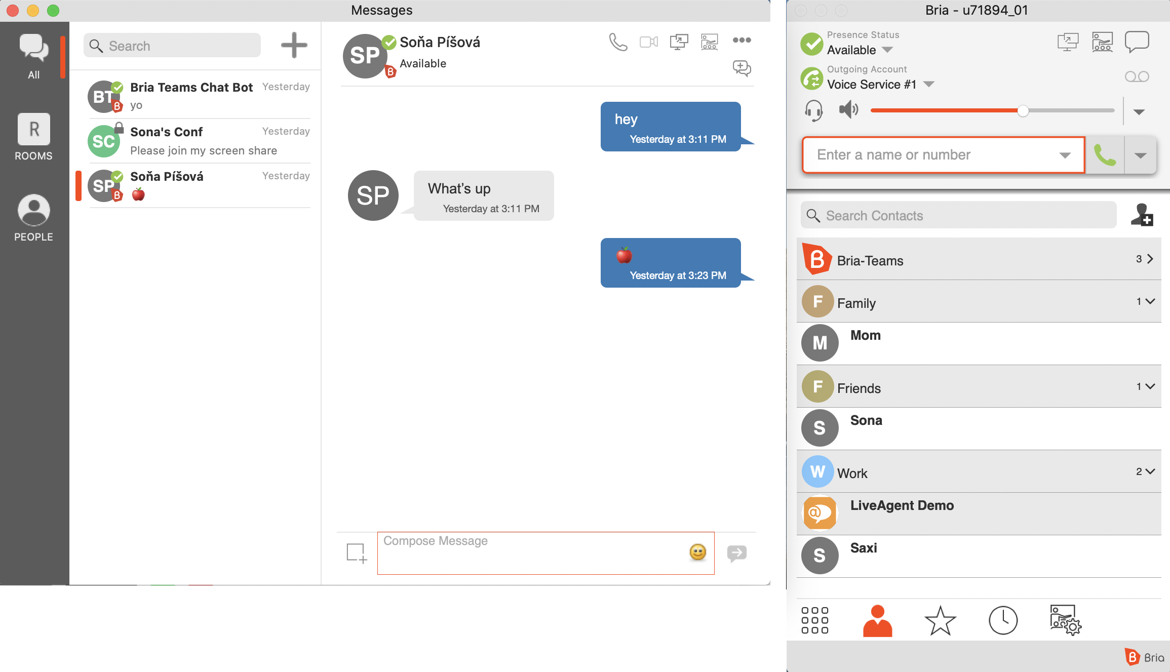 Bria softphone komandas ziņojumapmaiņa