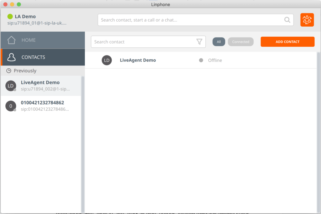 Linphone softphone interfeiss