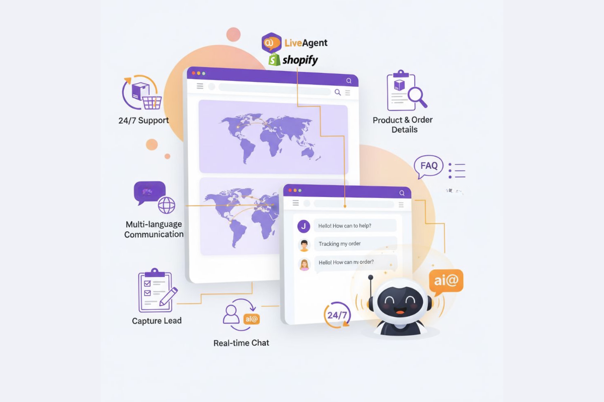 Shopify integrācija ar LiveAgent AI Chatbot