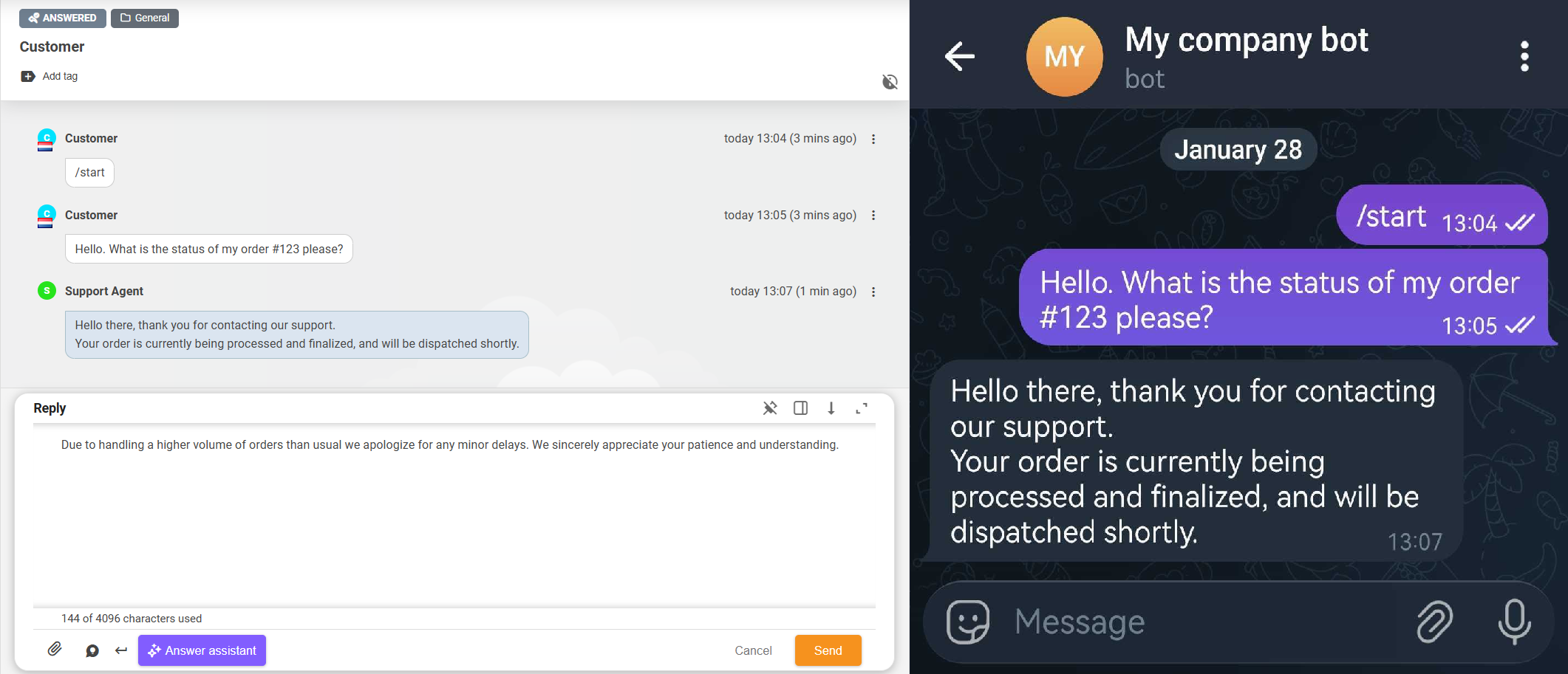 Telegram integrēts tērzēšanas robots LiveAgent