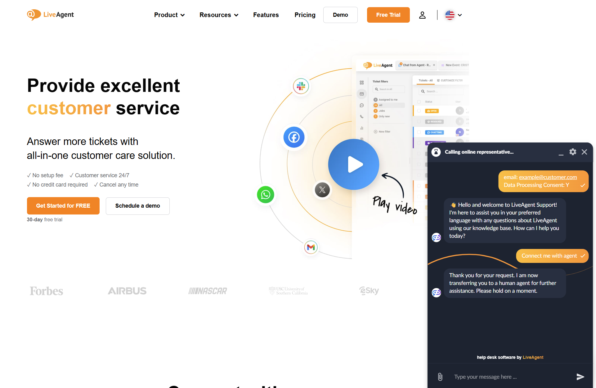 LiveAgent AI čatbota saruna ar botu LiveAgent tīmekļa vietnē