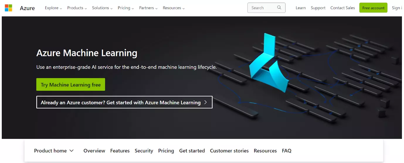 Azure Machine Learning Studio sākumlapa
