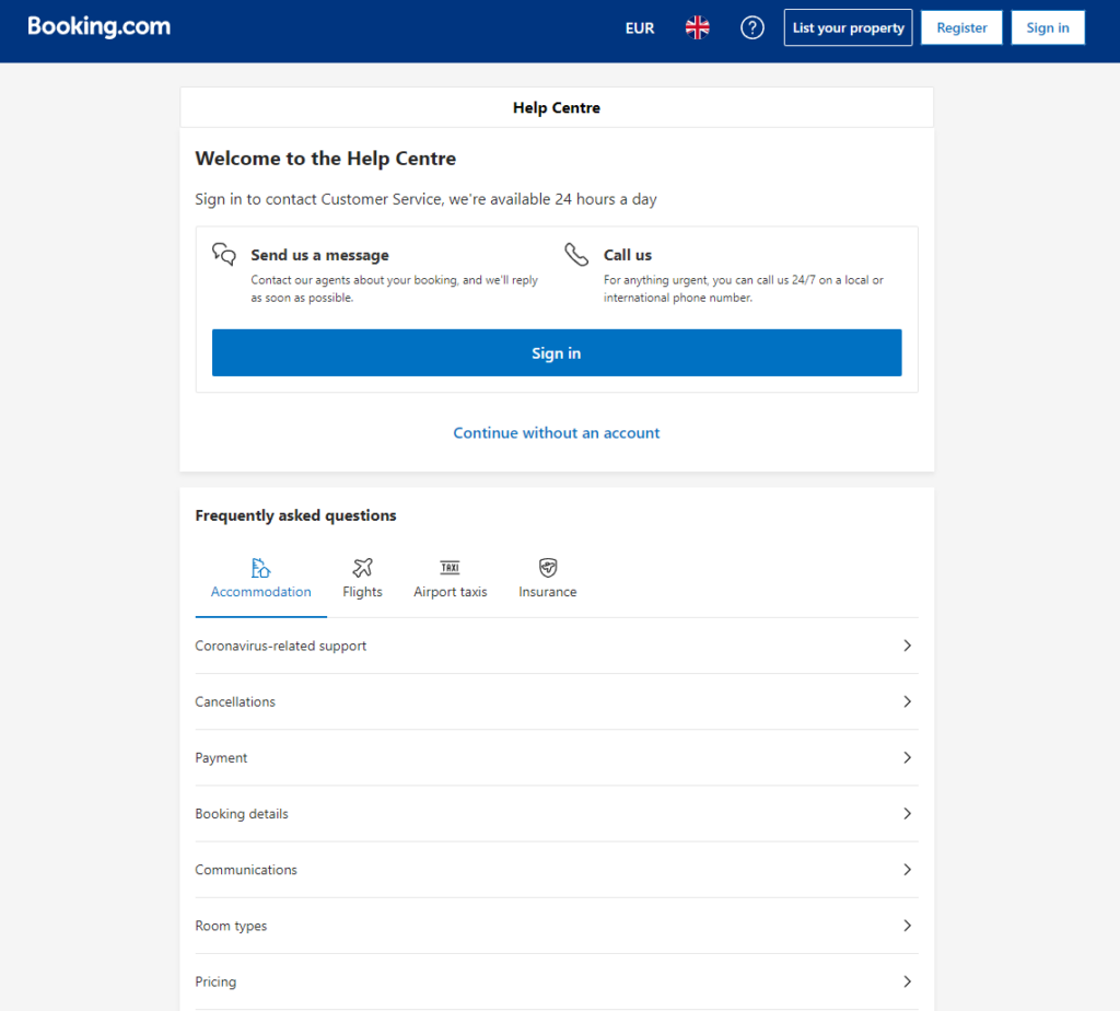 Booking.com palīdzības centrs