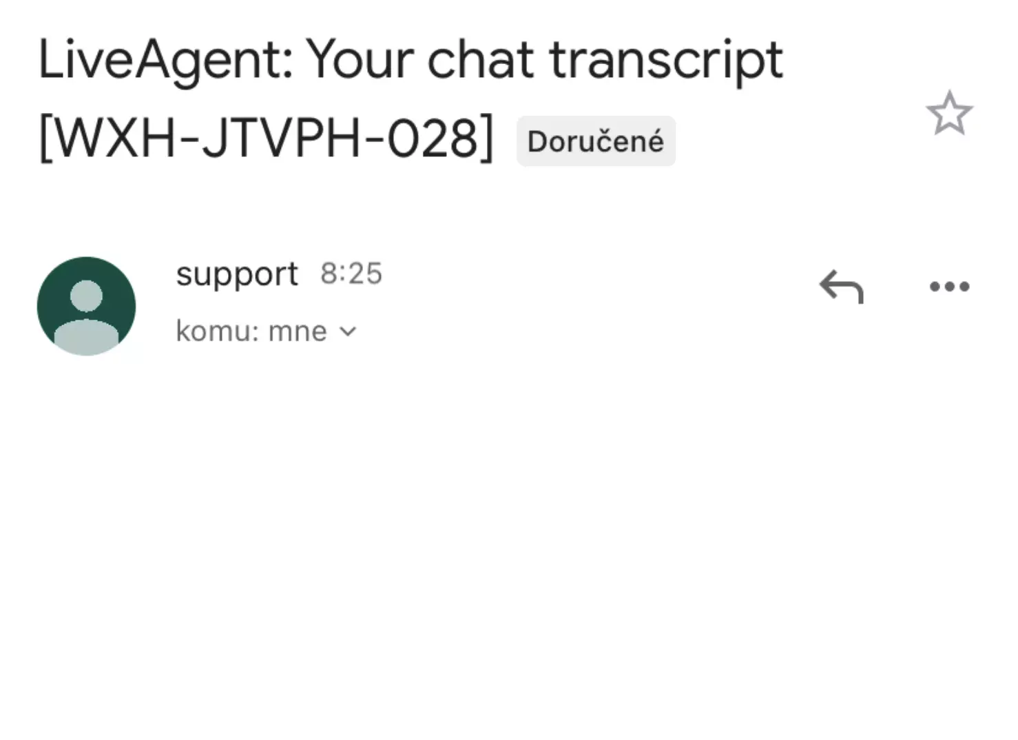 Attēls, kas parāda tukšu čata transkripciju kļūdas dēļ iepriekšējās LiveAgent versijās