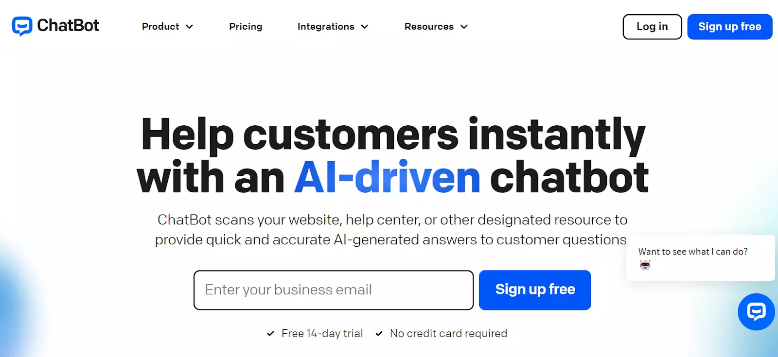 ChatBot mājas lapas ekrānuzņēmums - sniedziet mākslīgā intelekta ģenerētas atbildes ar viņu jaudīgo čatbotu