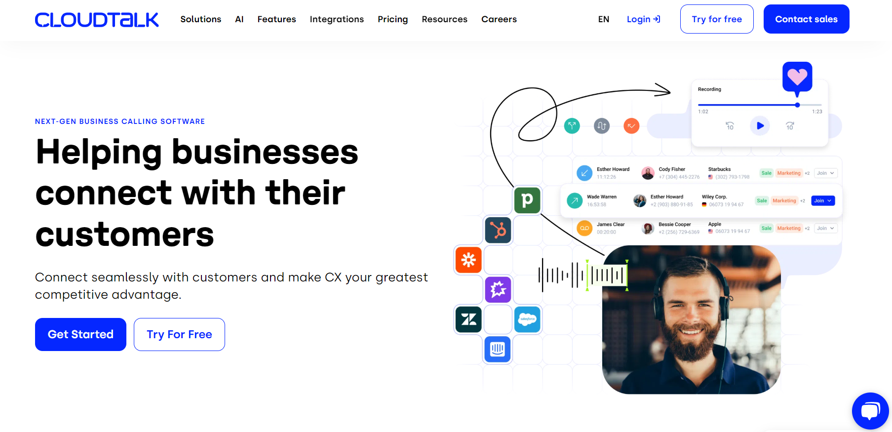 CloudTalk zvanu centra programmatūra sākumlapa