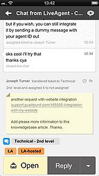 LiveAgent iOS lietotnes interfeiss - Tērzēšanas skats