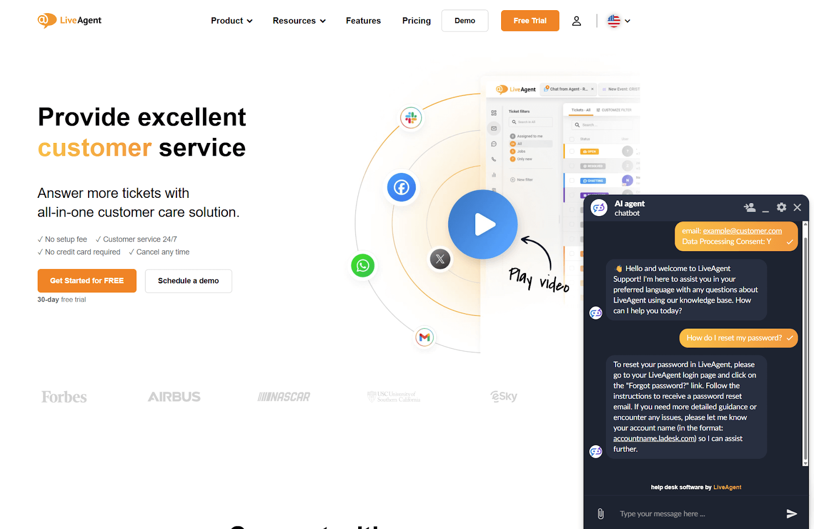 Klientu atbalsta saruna ekrānuzņēmums ar LiveAgent AI čatbotu
