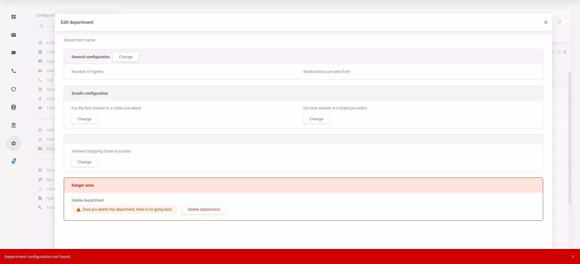 Migrēto nodaļu konfigurācijas nav atrastas LiveAgent lietotnē