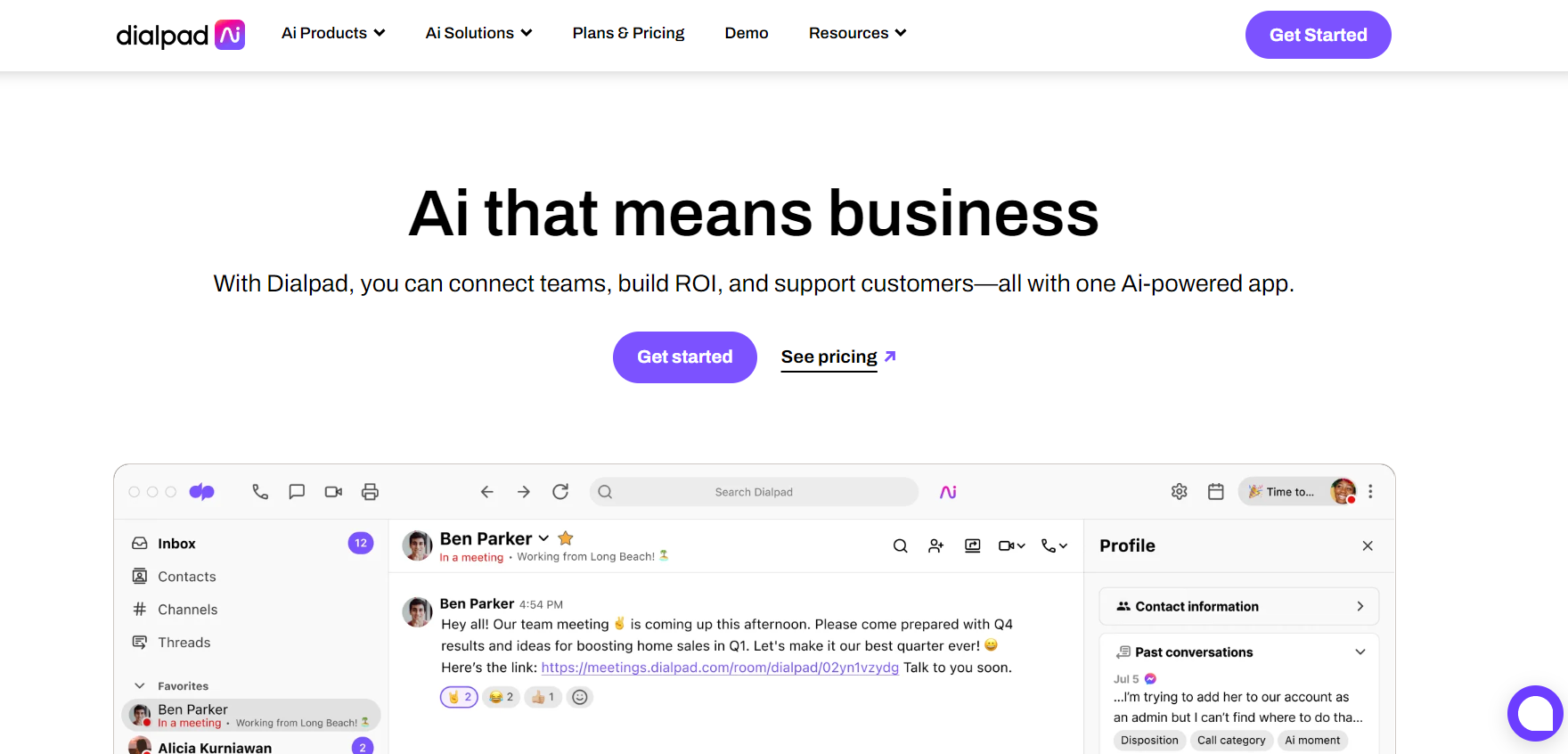 Dialpad zvanu centra programmatūra sākumlapa