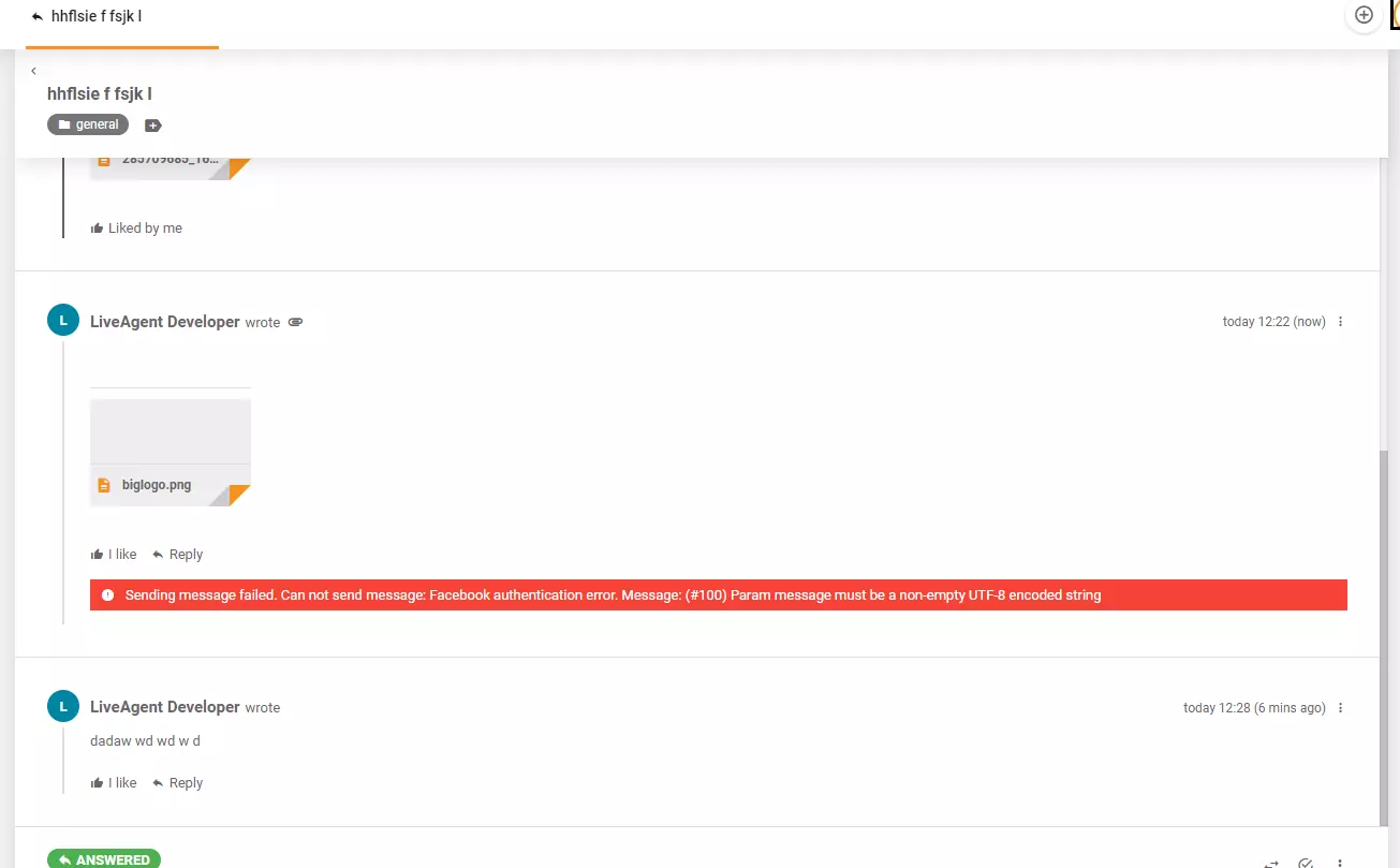 Kļūdas ziņojums, publicējot attēlu Facebook caur LiveAgent